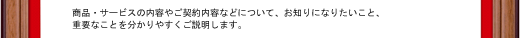 商品・サービスの内容やご契約内容などについて、お知りになりたいこと、重要なことを分かりやすくご説明します。