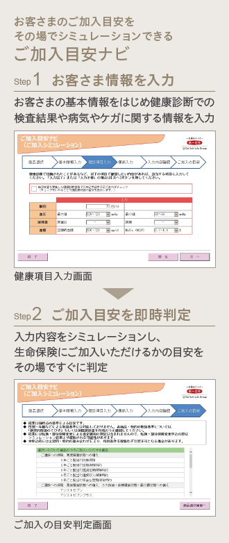 お客さまのご加入目安をその場でシミュレーションできるご加入目安ナビ