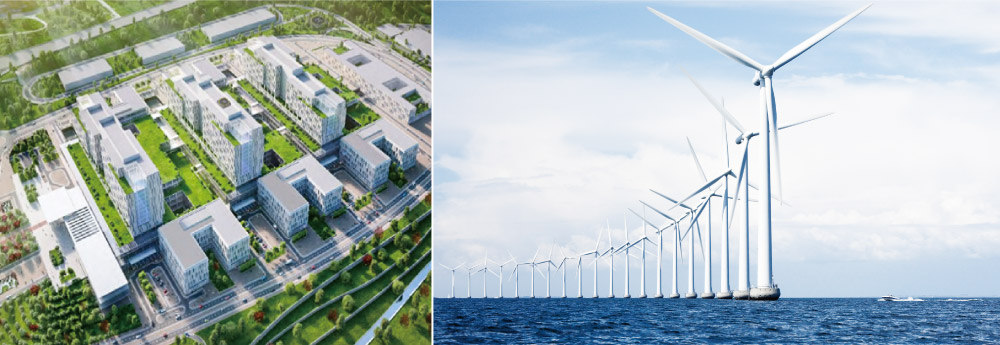 左）トルコ共和国における病院整備運営事業に対するプロジェクトファイナンスへの投資	右）洋上風力発電設備建設プロジェクト（ドイツ）（写真提供元：Veja Mate Offshore Project GmbH）
