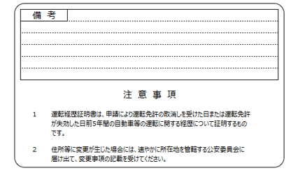 運転経歴証明証 裏面