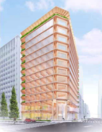 Plan for rental office building with a wood hybrid structure