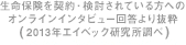 生命保険を契約・検討されている方へのオンラインインタビュー回答より抜粋（2013年エイベック研究所調べ）