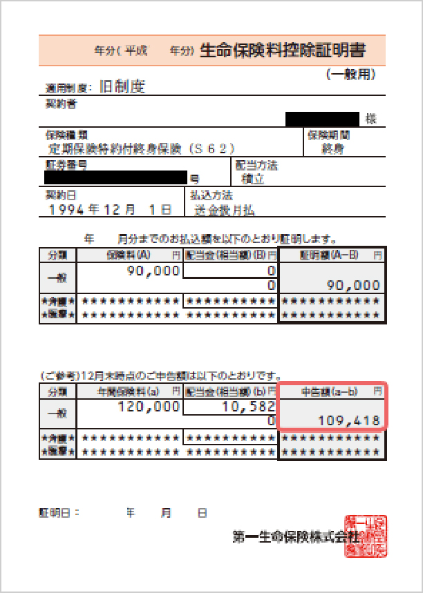 生命保険料控除証明書 （一般・介護医療用）
