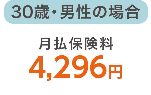 30歳・男性の場合の月払保険料4,296円