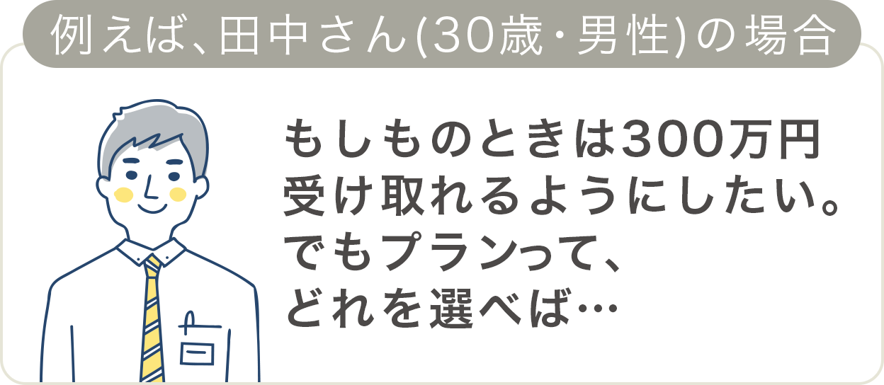 もしものときは300万円受け取れるようにしたい。でもプランって、どれを選べば…