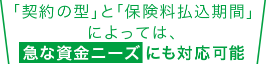 「契約の型」と「保険料払込期間」によっては急な資金ニーズにも対応可能