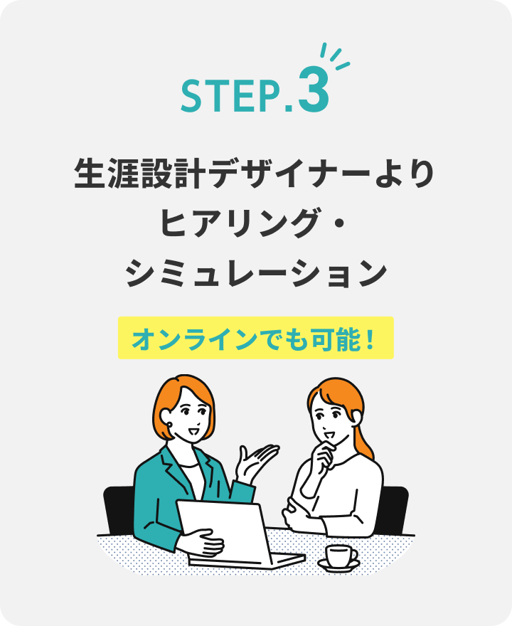 STEP.3 生涯設計デザイナーよりヒアリング・シミュレーション オンラインでも可能！